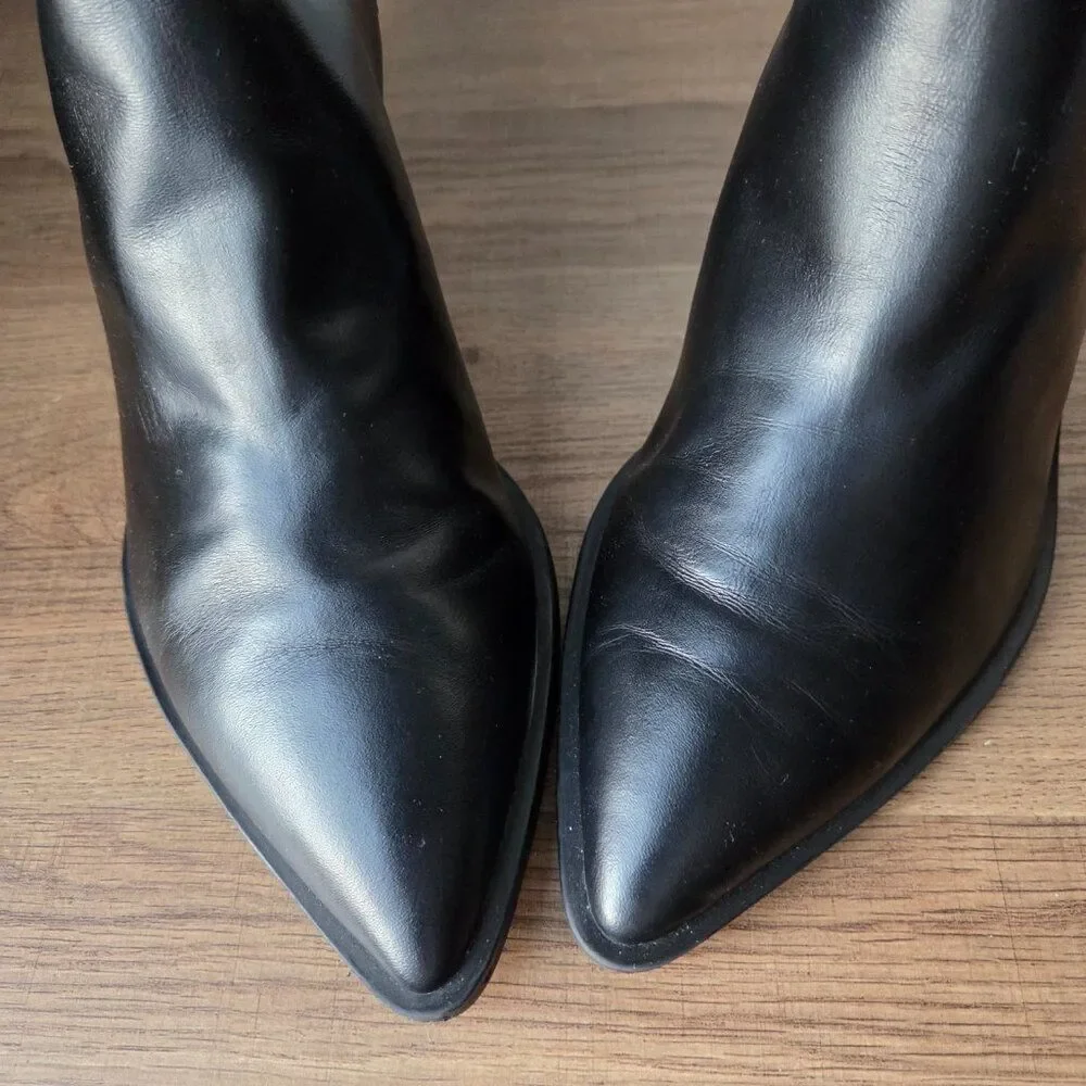EUC DOLCE VITA BLACK LEATHER POINTY BOOTIES SIZE 10 WOMENS